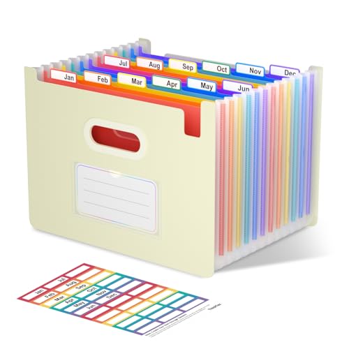 ThinkTex Dokumentenmappe A4, 12 Fächern Sortiermappe Fächermappe Datei Organizer, Aufrecht und oben offen, Akkordeon Ordner Tragbar Sortiermappe für Zuhause oder Büro Dokumente - Morandi Gelb von ThinkTex
