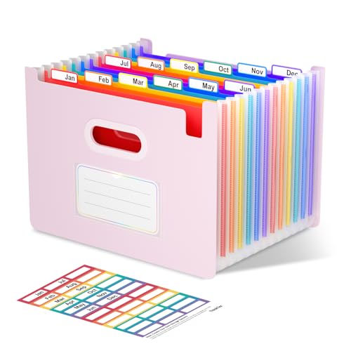 ThinkTex Dokumentenmappe A4, 12 Fächern Sortiermappe Fächermappe Datei Organizer, Aufrecht und oben offen, Akkordeon Ordner Tragbar Sortiermappe für Zuhause oder Büro Dokumente - Morandi Lila von ThinkTex