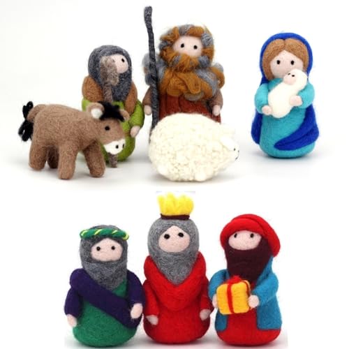 ThinkThings Krippenfilz-Set, Nadelfilz für Anfänger, Wollfilzpuppe Mit DIY-Anleitung (8-teilig) von ThinkThings