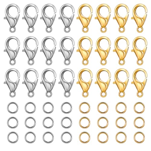 Karabinerverschlüsse, Karabinerverschluss und offene Binderinge, Set für Schmuckherstellung, Halsketten, Armbänder, Verschlüsse und Verschlüsse, Schlüsselanhänger, DIY-Zubehör, 300 Stück (Gold von Thinp