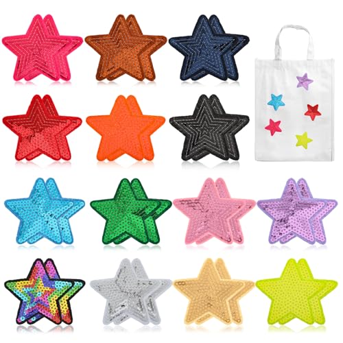 Pailletten-Stern-Aufnäher zum Aufbügeln, glänzende Stickerei für Hüte, mehrere Farben, Reparatur-Flicken für Kleidung, Jacken, Jeans, Hosen, Kleid, Rucksack, 28 Stück Pailletten-Stern-Aufnäher zum Aufbügeln, glänzende Stickerei für Hüte, mehrere Farben, Reparatur-Flicken für Kleidung, Jacken, Jeans, Hosen, Kleid, Rucksack, 28 Stück von Thinp