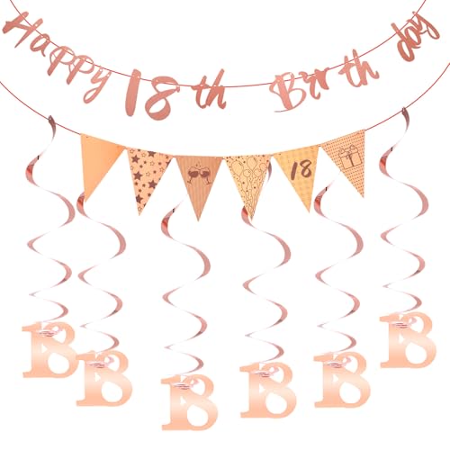 Thinp 18. Geburtstag Dekorationen für Mädchen, Roségold Happy 18th Birthday Banner mit Dreiecksflagge Banner und Wimpelkette Wirbel Luftschlangen für Mädchen Geburtstage Party Dekorationen Supplies Thinp 18. Geburtstag Dekorationen für Mädchen, Roségold Happy 18th Birthday Banner mit Dreiecksflagge Banner und Wimpelkette Wirbel Luftschlangen für Mädchen Geburtstage Party Dekorationen Supplies von Thinp