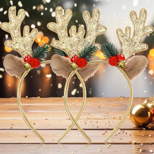 Thinp 2 Stück Weihnachtliche Haarreifen Weihnachtsbaum Geweih Haarreif Weihnachts-Stirnbänder Weihnachts Rentier Stirnbänder Glitzer Weihnachtsschmuck Weihnachts Party Haarschmuck Damen Halloween von Thinp