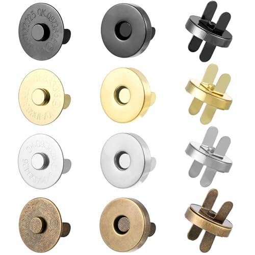 Thinp 24 Stk Magnetknöpfe,18mm Magnetische Knöpfe,4 Farbe Magnetverschluss Tasche,Handarbeit Magnetische Druckknöpfe,Magnetknöpfe zum Annähen,für Geldtasche Handtaschen Mäntel Windbreaker DIY Handwerk von Thinp