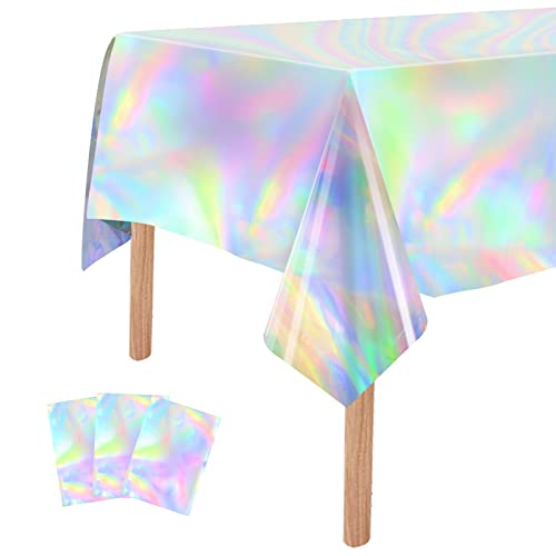 Thinp 3 Stück Party Tischdecke,137x274cm Bunt Plastik Geburtstag Tischdecke,Schillernde Tischdecke,Rechteck Wasserdicht Tischtuch,Holografische Folie Tischdecke,für Kindergeburtstag Hochzeit Tischdeko von Thinp