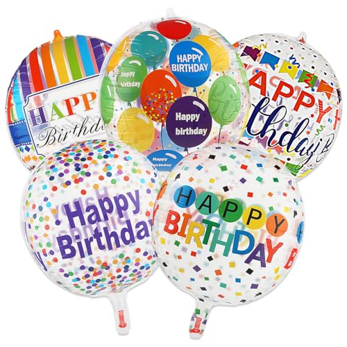 Thinp 5 Stück Folienballon Happy Birthday,22 Zoll Geburtstagsballon Mit Buntem Muster Runde Geburtstags Helium Ballon Happy Birthday Luftballon Mylar Ballon,für Geburtstag Party Deko Lieferungen von Thinp