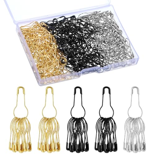 Thinp 500 Stück Kürbis-Sicherheitsnadeln, 2 cm Glühbirnennadeln zum Basteln, Metall-Kleidungsanhänger, Kalebassennadel zum Stricken und Basteln, Heimzubehör (Silber, Schwarz, Gold) von Thinp