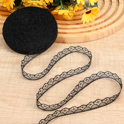 Thinp Schwarzes Spitzenband, 27,7 m, Stretch-Spitzenborte, 1,5 cm breit, Blumenspitzen, Stoffbesätze, Vintage, dünnes Spitzenband für Hochzeitsdekoration, Blumenstrauß und Geschenkverpackung Thinp Schwarzes Spitzenband, 27,7 m, Stretch-Spitzenborte, 1,5 cm breit, Blumenspitzen, Stoffbesätze, Vintage, dünnes Spitzenband für Hochzeitsdekoration, Blumenstrauß und Geschenkverpackung von Thinp