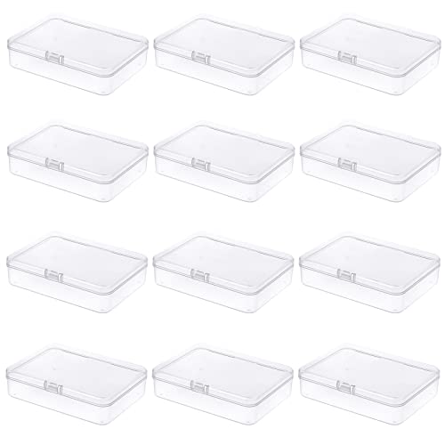 Thintinick 12 Stück Aufbewahrungsbehälter aus Kunststoff, rechteckig, transparent, mit Scharnierdeckel, für Perlen und andere kleine Bastelartikel (11,5 x 8,5 x 2,8 cm) von Thintinick