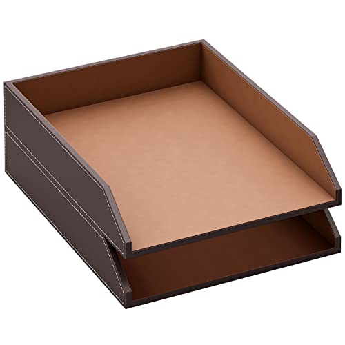 Thipoten Briefablage aus Leder, stapelbar, Schreibtisch-Organizer für Bürobedarf, Papier, Akten, Zeitschriften, perfekte Büroorganisation für den Schreibtisch (braun, 2 Ebenen) von Thipoten