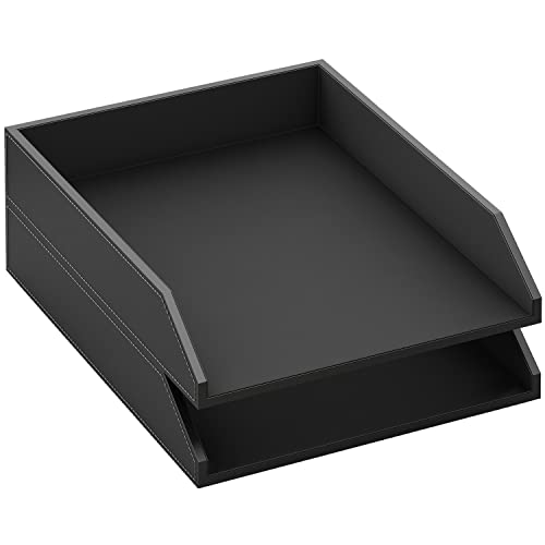 Thipoten Briefablage aus Leder, stapelbar, Schreibtisch-Organizer für Bürobedarf, Papier, Akte, Zeitschriften, perfekte Büroorganisation für den Schreibtisch (Schwarz, 2 Etagen) von Thipoten
