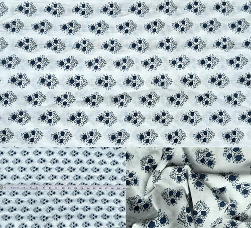 Handblockdruck, 100 % Baumwolle, vorgeschnitten, 91,7 cm breit, zum Schneidern und Basteln, Baumwoll-Steppstoff zum Nähen (weißer Konkikyō-blauer Druck, 4,5 m vorgeschnitten) von Third Eye Export
