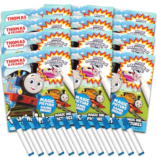 Thomas der Zug Imagine Ink Malbuch-Set für Kinder – 12 Stück No-Mess Magic Ink Thomas and Friends Malbücher mit Scheunen-Bots Aufklebern und Türhänger (Thomas der Zug, Partygeschenkpaket) von Thomas & Friends