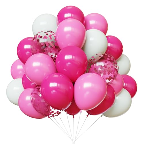 Rosa Konfetti Weiß Luftballons, 30cm Rosenrot Latex Luftballons zum Geburtstag, Babyparty, Hochzeit, Jubiläum Brautdusche Party Dekorationen (50 Stück) von Thomtery