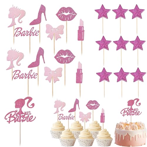 Thoquene 35 Stück Princess Tortendeko Set, Glitzer Rosa Mädchen Kuchen Deko für Thema Geburtstag Party Thoquene 35 Stück Princess Tortendeko Set, Glitzer Rosa Mädchen Kuchen Deko für Thema Geburtstag Party von Thoquene