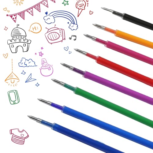 Thoquene 8 Stück Bunte Ersatzminen, 0,5 MM Kugelschreibe Löschbare Gelstifte, Kugelschreiber Minen für Legami von Thoquene