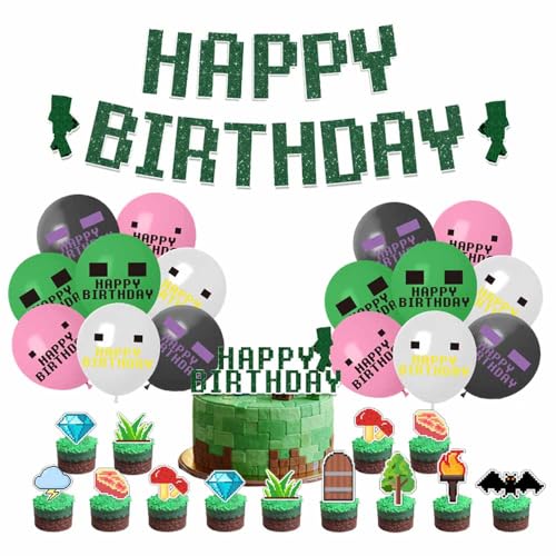 Geburtstag Dekorationen Miner Luftballons Pixel Alles Gute Zum Geburtstag Banner Kuchen Toppers Dekoration für Gaming Party Deko Geburtstag Dekorationen Miner Luftballons Pixel Alles Gute Zum Geburtstag Banner Kuchen Toppers Dekoration für Gaming Party Deko von Thotiy