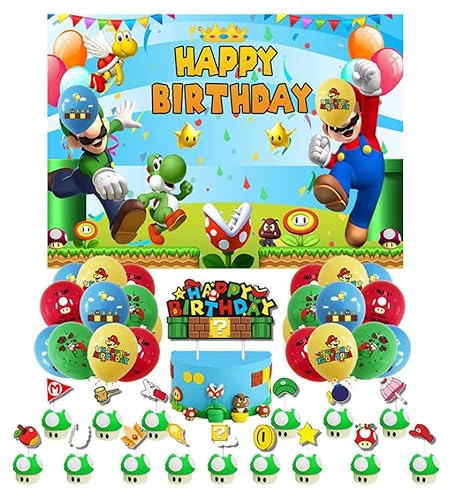 Geburtstags Mario Luftballon Geburtstag Banner Super Brother Hintergrund Kindergeburtstage Dekorationen von Thotiy