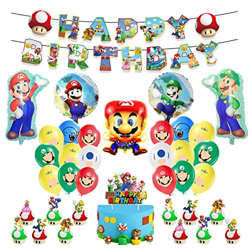 Super Brother Geburtstags Luftballon Deko Set Mario Folienballons für Kindergeburtstage Kuchendekorationen für Themenpartys von Thotiy
