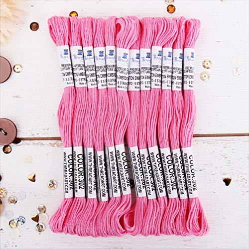 ThreadArt Premium ägyptische lange Faser Baumwolle Sticktwist | Pink | 6 Stränge teilbarer Faden je 8 m für Handstickerei, Freundschaftsarmbänder, Kreuzstich und Handwerk von Threadart