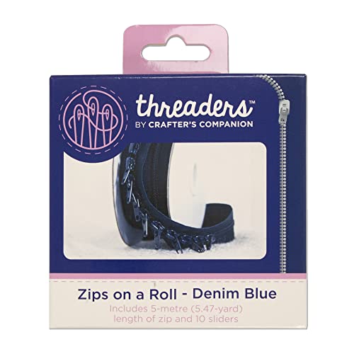 Threaders TH-1041 Zips On a Rolle Kontinuierliche Reißverschlüsse Mit Schiebern 10 Für Näharbeiten 5 M Denim Blue, Polyester, 10.2 x 5.4 x 10.2 cm von Threaders