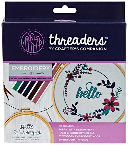 Threaders TH-1297 Stickerei-Kit Hallo Baumwolle 18.5 x 16 x 2 cm Mehr-Multi, Cotton, Multicoloured von Threaders