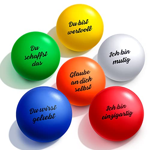 6 Stück Stressball Erwachsene mit Inspirierenden Worten 6,3 cm Motivierend Antistressball Motivation Knautschball Stressabbau Wutball für Adventskalender Mitgebsel Geschenk, 6 Farben von Threan