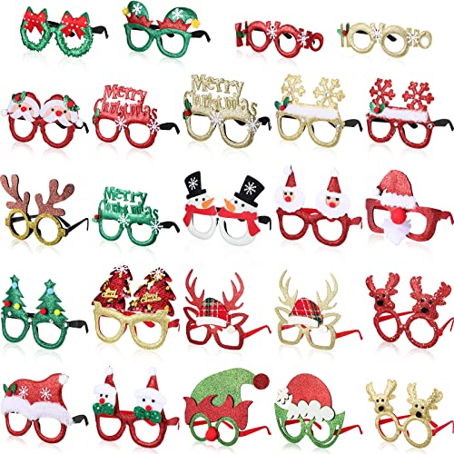 Threan 24 Weihnachten Brillen Rahmen Glitzer Partybrillen Rahmen Lustig Feiertag Brille für Weihnachten Mitgebsel (Niedlicher Stil) von Threan