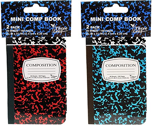 Mini-Notizbücher, Marmor, 11,4 x 8,9 cm, liniert, 80 Blatt (160 Seiten), Farben: Rot, Grün, Gelb, Blau, Schwarz, 4er-Pack, zufällige Farbauswahl s) von Three Leaf