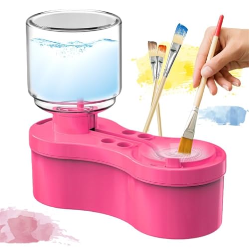Threegoat Paint Brush Cleaner with Paint Tray, 2025 Neu Pinselreiniger Bürstenspüler Brush, Bequem und Schnell Aquarellpinsel Reiniger, Brush Rinser Wasserkreislaufspüler (pink) von Threegoat