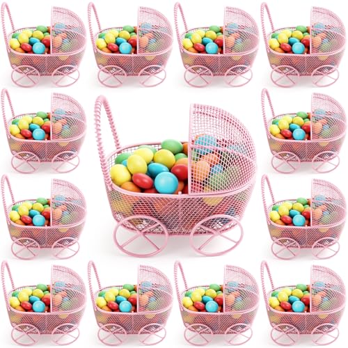 Threehoney Mini-Kinderwagen, Dekoration für Babypartys, Metall, Draht, befüllbar, Süßigkeiten, Kinderwagen, Baby-Party, Tischdekoration, für Gäste, Geschlechtsoffenbarung, Hochzeit, Party, Geschenk von Threehoney