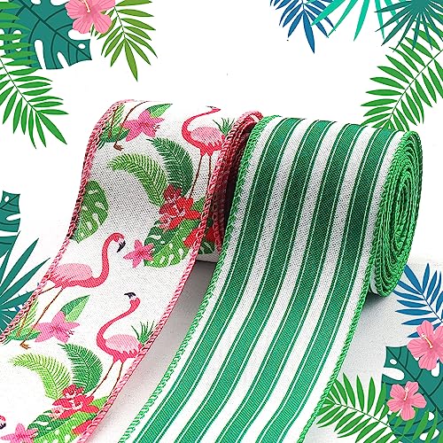 Threetols 2 Rollen 9,1 m Flamingo-Drahtkante, 6,3 cm grün-grün gestreiftes Juteband, hawaiianisches tropisches Geschenkband für Bauernhaus-Party, DIY, Handwerk, Sommerkranz, Schleifen, Dekoration Threetols 2 Rollen 9,1 m Flamingo-Drahtkante, 6,3 cm grün-grün gestreiftes Juteband, hawaiianisches tropisches Geschenkband für Bauernhaus-Party, DIY, Handwerk, Sommerkranz, Schleifen, Dekoration von Threetols