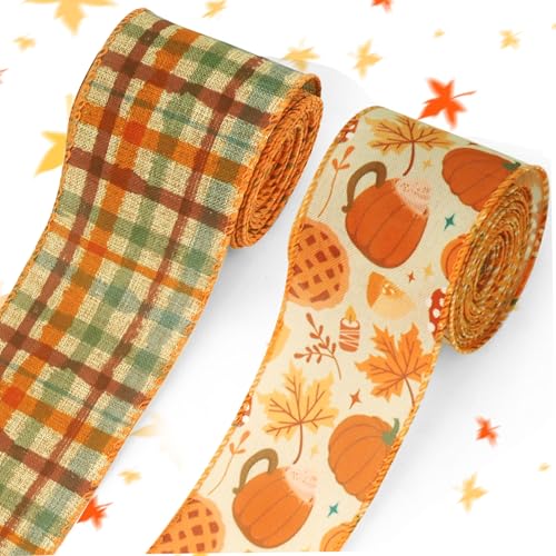 Threetols 2 Rollen 9,1 m Herbstband mit Drahtrand, 6,3 cm orangefarbenes kariertes Juteband, Herbstblätter, Kürbisband für Ernte, Erntedankfest, Party, Basteln, Herbstkranz, Schleife, Dekoration Threetols 2 Rollen 9,1 m Herbstband mit Drahtrand, 6,3 cm orangefarbenes kariertes Juteband, Herbstblätter, Kürbisband für Ernte, Erntedankfest, Party, Basteln, Herbstkranz, Schleife, Dekoration von Threetols