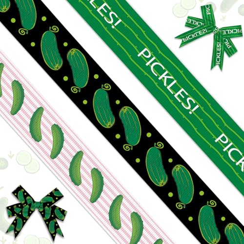 Threetols 3 Rollen 12,7 m Gurkenbänder, 1,9 cm, Ripsband mit Gurken-Druck, grün-rosa gestreift, für Party-Themen-Verpackung, Bastelbänder für eine Art von Big Dill-Themen-Dekoration Threetols 3 Rollen 12,7 m Gurkenbänder, 1,9 cm, Ripsband mit Gurken-Druck, grün-rosa gestreift, für Party-Themen-Verpackung, Bastelbänder für eine Art von Big Dill-Themen-Dekoration von Threetols