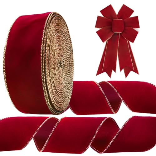 Threetols 45,7 m rotes Samtband mit Drahtrand, 6,3 cm, rotes Samtband, vergoldete Kanten, Juteband für Valentinstag, Geburtstag, Party, Verpackung, DIY, Handwerk, Dekoration, Kränze, Schleife Threetols 45,7 m rotes Samtband mit Drahtrand, 6,3 cm, rotes Samtband, vergoldete Kanten, Juteband für Valentinstag, Geburtstag, Party, Verpackung, DIY, Handwerk, Dekoration, Kränze, Schleife von Threetols