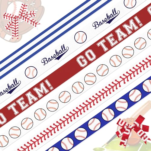 Threetols 6 Rollen 18 Meter Baseball-Bänder, 0,95 cm, blau-weiß gestreift, Ripsbänder, Sport Go Team! Bänder für Sport-Team-Dekoration und Themenparty-Dekorationen von Threetols