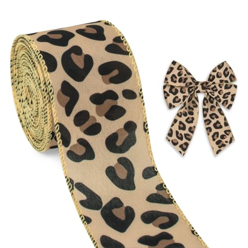 Threetols Bänder mit Drahtrand, Leopardenmuster, 6,3 cm, 9,1 m, natürliches Gepardenbraun, Dekorband, Wickelband, Tierdruck, Jute, Stoff, Bastelband für Weihnachten, Urlaub, Basteln, Kranz, Schleife Threetols Bänder mit Drahtrand, Leopardenmuster, 6,3 cm, 9,1 m, natürliches Gepardenbraun, Dekorband, Wickelband, Tierdruck, Jute, Stoff, Bastelband für Weihnachten, Urlaub, Basteln, Kranz, Schleife von Threetols