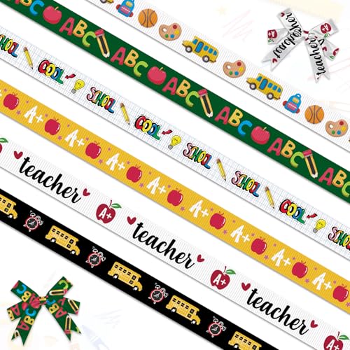 Threetols Geschenkband für Lehrer, Kindergarten, Partyzubehör, 1,9 cm, Ripsband, schwarz, grün, gelb, weiß, Apfelbleistift, ABC-Bus, Geschenkband, 6 Rollen, 18 Meter Threetols Geschenkband für Lehrer, Kindergarten, Partyzubehör, 1,9 cm, Ripsband, schwarz, grün, gelb, weiß, Apfelbleistift, ABC-Bus, Geschenkband, 6 Rollen, 18 Meter von Threetols