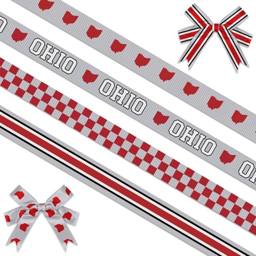 Threetols Ohio-Bänder, 0,95 cm, weiß-rot kariert, Ripsbänder, rot-weiß gestreift, für Ohio State Dekoration und Mottoparty-Dekorationen, 4 Rollen, 20 Meter Threetols Ohio-Bänder, 0,95 cm, weiß-rot kariert, Ripsbänder, rot-weiß gestreift, für Ohio State Dekoration und Mottoparty-Dekorationen, 4 Rollen, 20 Meter von Threetols