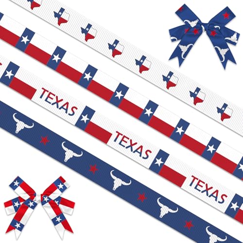 Threetols Ripsband mit Flagge, Staatsumriss und Longhorn-Muster zum Verpacken, Basteln, Abschlussfeier und Texas-Mottoparty-Dekoration, 20 m, 0,95 cm, Rot, Weiß, Blau, 4 Rollen Threetols Ripsband mit Flagge, Staatsumriss und Longhorn-Muster zum Verpacken, Basteln, Abschlussfeier und Texas-Mottoparty-Dekoration, 20 m, 0,95 cm, Rot, Weiß, Blau, 4 Rollen von Threetols