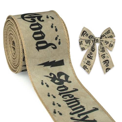 Threetols Spell Schleifenband mit Drahtrand, 6,3 cm, 9,1 m, braunes Magic Decor Geschenkband I Solemnly Swear That I am Up to No Good Jute-Stoff, Bastelband für Urlaub, DIY, Handwerk, Kranz, Schleife Threetols Spell Schleifenband mit Drahtrand, 6,3 cm, 9,1 m, braunes Magic Decor Geschenkband I Solemnly Swear That I am Up to No Good Jute-Stoff, Bastelband für Urlaub, DIY, Handwerk, Kranz, Schleife von Threetols