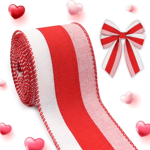 Threetols Valentinstagsband mit Draht, 6,3 cm, 9,1 m, rot-rosa-weiß gestreift, Juteband, Valentin, Drahtrand, Geschenkband, für Heimdekoration, Geschenkverpackung, Baumspitze, Schleife, Kranz, Threetols Valentinstagsband mit Draht, 6,3 cm, 9,1 m, rot-rosa-weiß gestreift, Juteband, Valentin, Drahtrand, Geschenkband, für Heimdekoration, Geschenkverpackung, Baumspitze, Schleife, Kranz, von Threetols