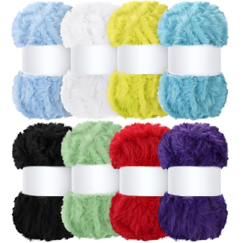Threlaco 8 Knäuel Kunstfellgarn, weich, grob, flauschiges Garn zum Häkeln, Stricken, Gesamtlänge 8 x 30 m (elegante Farben) von Threlaco