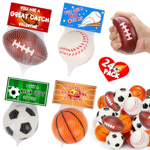 24 x Sport-Stressbälle, Valentinstagskarten für Kinder, Schule, Klassenzimmer, Mädchen, Jungen, Kleinkinder, Valentinstag-Austausch-Geschenkkarte, Großpackung, Fußball, Basketball, Valentinstag, 24 x Sport-Stressbälle, Valentinstagskarten für Kinder, Schule, Klassenzimmer, Mädchen, Jungen, Kleinkinder, Valentinstag-Austausch-Geschenkkarte, Großpackung, Fußball, Basketball, Valentinstag, von Thremhoo
