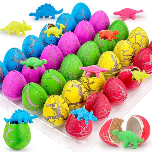 30 große Dinosaurier-Eier zum Ausbrüten für Kindergeburtstage, Dinosaurier, 3-5, 4-8, Geschenktüten, Klassenzimmer-Auszeichnungen, lose Leckereien, Neuheit zum Wachsen im Wasser, Eier von Thremhoo