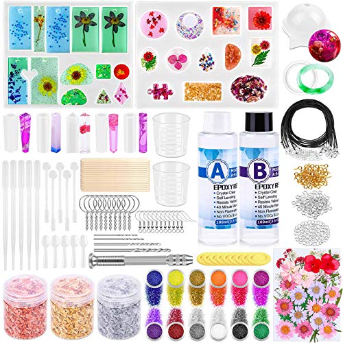 219-teiliges Harz-Set für Anfänger, Thrilez Harzform-Set mit Harzformen, Silikon und Epoxidharz, enthält getrocknete Blumen, Folienflocken, Halskettenschnur, Ohrringhaken für DIY-Schmuckherstellung 219-teiliges Harz-Set für Anfänger, Thrilez Harzform-Set mit Harzformen, Silikon und Epoxidharz, enthält getrocknete Blumen, Folienflocken, Halskettenschnur, Ohrringhaken für DIY-Schmuckherstellung von Thrilez