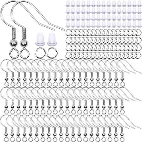 Thrilez Set zur Herstellung von Ohrringen mit hypoallergenen Haken, Biegeringe und Gummi-Rückseite, 600 Stück (Silber) von Thrilez
