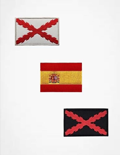 Packung mit 3 bestickten Militär-Patches – spanische Flagge und Burgunder-Kreuz – taktischer Rucksack, Militärkleidung und Airsoft. Abzeichen der spanischen Drittel Symbol des spanischen Reiches von Thulander