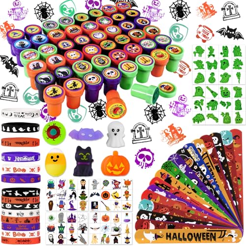Thuodo Halloween-Partygeschenke für Kinder, 440 Stück, große Halloween-Spielzeuge mit Aufklebern, Slap-Armbändern, Quetschspielzeug, Silikon-Armbänder, Süßigkeiten- oder Leckerei-Geschenktütenfüller Thuodo Halloween-Partygeschenke für Kinder, 440 Stück, große Halloween-Spielzeuge mit Aufklebern, Slap-Armbändern, Quetschspielzeug, Silikon-Armbänder, Süßigkeiten- oder Leckerei-Geschenktütenfüller von Thuodo