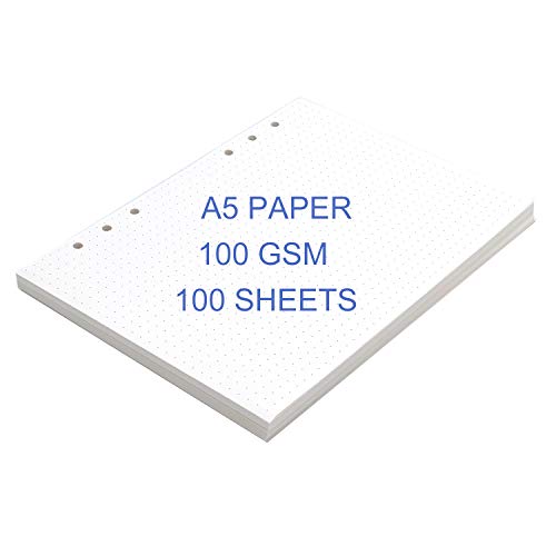 A5 Papier 6 Loch Gepunktet Nachfüllpapier DIN A5 Nachfülleinlagen 100 gsm Dotted Paper Loose Leaf 100 Blätter / 200 Seiten für A5 6 Ring Binder Nachfüllbares Notizbuch Tagebuch Skizzenbuch Organizer von ThxMadam